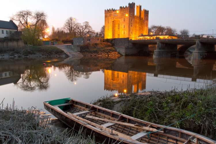 Bunratty castle in west Ireland at dusk